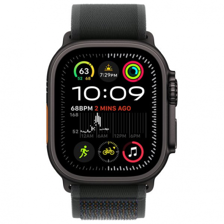 Apple Watch Ultra 2 - 49 mm - black titanium - smart watch with Trail Loop - nylon weave - black - band size: M / L - 64 GB - LTE, Wi-Fi 4, UWB, Bluetooth - 4G - 61.8 g - 1