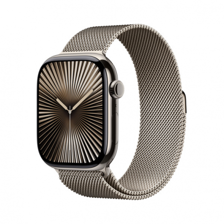 Apple Watch Series 10 (GPS + Cellular) - 46 mm - natural titanium - smart watch with milanese loop - stainless steel mesh - natural - band size: M / L - 64 GB - LTE, Wi-Fi 4, UWB, Bluetooth - 4G - 41.7 g - 0