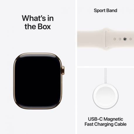 Apple Watch Series 10 (GPS + Cellular) - 46 mm - gold titanium - smart watch with sport band - fluoroelastomer - starlight - band size: M / L - 64 GB - LTE, Wi-Fi 4, UWB, Bluetooth - 4G - 41.7 g - 8