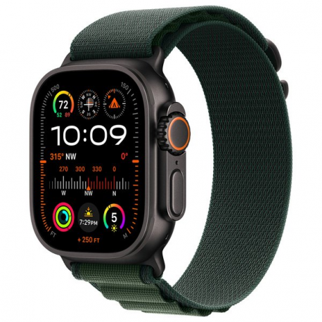 Apple Watch Ultra 2 - 49 mm - black titanium - smart watch with Alpine Loop - textile - dark green - band size: M - 64 GB - LTE, Wi-Fi 4, UWB, Bluetooth - 4G - 61.8 g - 0