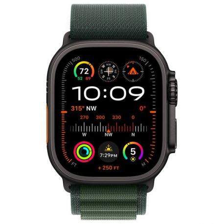Apple Watch Ultra 2 - 49 mm - black titanium - smart watch with Alpine Loop - textile - dark green - band size: M - 64 GB - LTE, Wi-Fi 4, UWB, Bluetooth - 4G - 61.8 g - 1