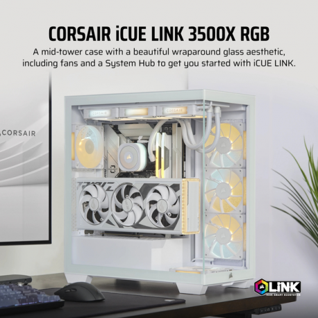 CORSAIR iCUE LINK 3500X RGB - Mid tower - extended ATX - windowed side panel (tempered glass) - no power supply (ATX) - white - USB/Audio - 8