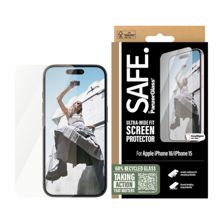SAFE. by PanzerGlass - Screen protector for mobile phone - ultra-wide fit - glass - for Apple iPhone 15, 16 - 2