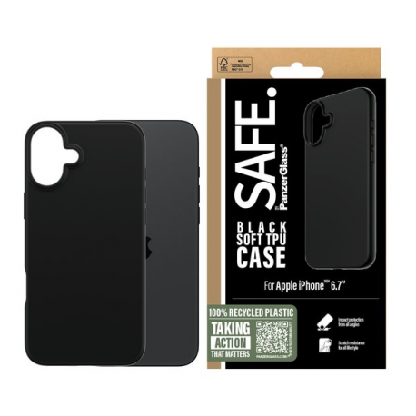 SAFE. by PanzerGlass - Back cover for mobile phone - 100% recycled thermoplastic polyurethane (TPU) - black - for Apple iPhone 16 Plus - 1