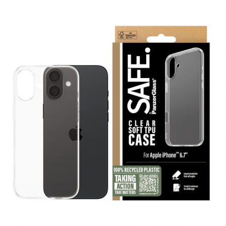 SAFE. by PanzerGlass - Back cover for mobile phone - thermoplastic polyurethane (TPU) - transparent - for Apple iPhone 16 Plus - 3