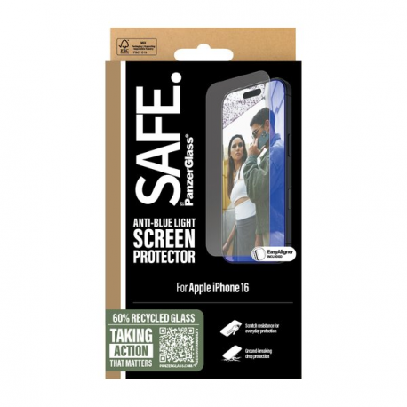 SAFE. by PanzerGlass - Screen protector for mobile phone - anti-blue light, ultra-wide fit - glass - for Apple iPhone 15, 16 - 2
