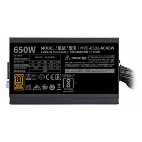 Cooler Master MWE Bronze V3 650 - Power supply (internal) - ATX12V 3.1 / EPS12V - 80 PLUS Bronze - AC 100-240 V - 650 Watt - active PFC - Europe - 3