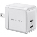 HyperJuice - Power adapter - GaN - 35 Watt - QC 3.0, Power Delivery 3.0 + PPS - 2 output connectors (24 pin USB-C) - white - Europe