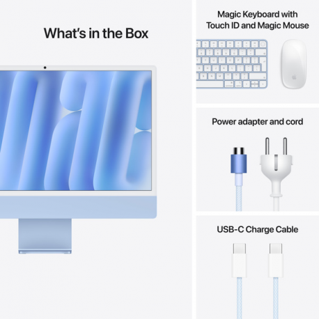 Apple iMac with 4.5K Retina display - All-in-one M4 up to - RAM 24 GB - SSD 512 GB - Apple M4 10-core - Gigabit Ethernet, IEEE 802.11ax (Wi-Fi 6E), Bluetooth 5.3 - macOS Sequoia 15.0 - monitor: LED 24" 4480 x 2520 (4.5K) - keyboard: Swedish / Finnish - blue - 8