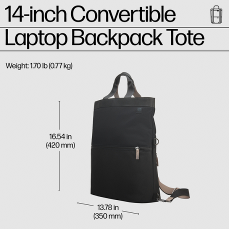 HP - Notebook carrying backpack / tote - convertible - 14.1" - black, taupe - 12