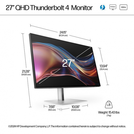 HP 727pu - Series 7 Pro - LED monitor - 27" - 2560 x 1440 QHD @ 120 Hz - IPS Black - 400 cd / m² - 2000:1 - DisplayHDR 400 - 5 ms - Thunderbolt 4, HDMI, DisplayPort - black, silver - 4