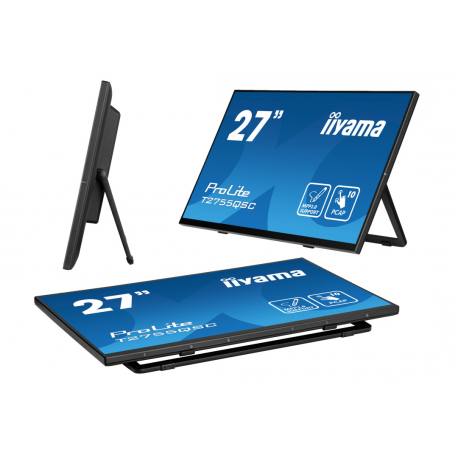 iiyama ProLite T2755QSC-B1 - LED monitor - 27" - touchscreen - 2560 x 1440 WQHD @ 75 Hz - IPS - 400 cd / m² - 1000:1 - 5 ms - HDMI, DisplayPort - speakers - matte black - 18