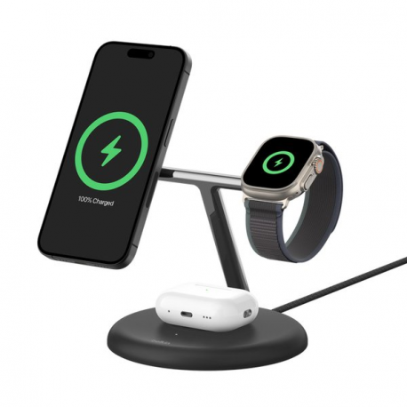 Belkin BoostCharge Pro 3-in-1 - Wireless charging stand - magnetic with Qi2 + AC power adapter - 15 Watt - Fast Charge - black - 2