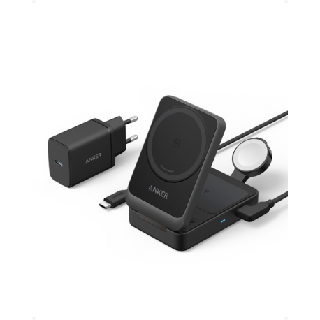 Anker MagGo - Wireless charging stand - 3-in-1, foldable - 15 Watt (24 pin USB-C) - black - 8