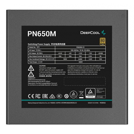 Deepcool PN650M - Power supply (internal) - ATX12V 3.1 / EPS12V - 80 PLUS Gold - AC 100-240 V - 650 Watt - active PFC - Europe - black - 1
