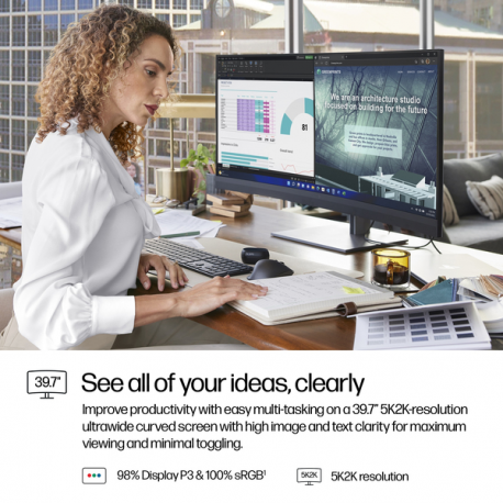 HP 740pm - Series 7 Pro - LED monitor - curved - 40" (39.7" viewable) - 5120 x 2160 WUHD @ 60 Hz - IPS - 300 cd / m² - 1000:1 - 5 ms - 2xThunderbolt 3, HDMI, DisplayPort - speakers - black, silver - 7