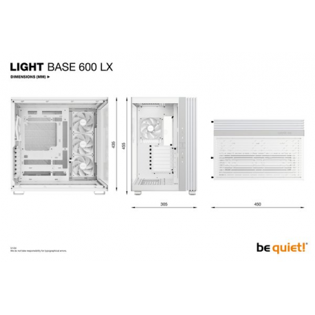 be quiet! Light Base 600 LX - Midi-tower - ATX - windowed side panel (glass) - no power supply (ATX / PS/2) - white - USB/Audio - 4