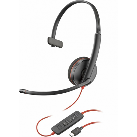Poly Blackwire 3210 - Blackwire 3200 Series - headset - on-ear - wired - active noise cancelling - USB-C - black - UC certified - 0