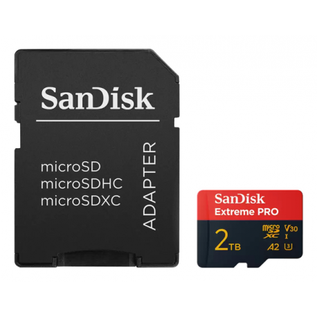 SanDisk Extreme Pro - Flash memory card (SD adapter included) - 2 TB - A2  /  Video Class V30  /  UHS-I U3 - microSDXC UHS-I - 3