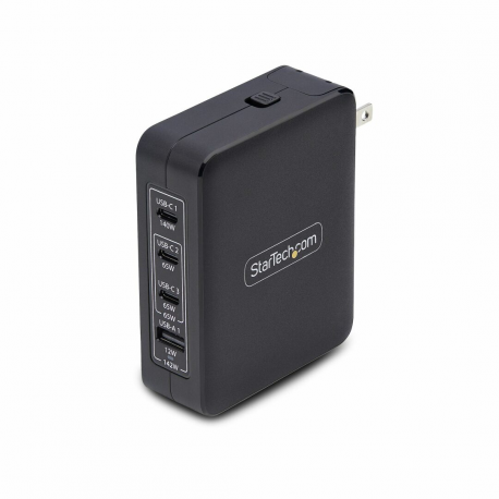 StarTech.com 140W USB-C Wall Charger, USB-C / USB-A, PD GaN Power Adapter - Power adapter - GaN technology - 140 Watt - 5 A - Power Delivery 3.1 - 4 output connectors (USB, 3 x USB-C) - black - 0