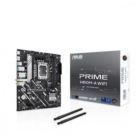 ASUS PRIME H810M-A WIFI - Motherboard - micro ATX - LGA1851 Socket - H810 Chipset - USB-C 3.2 Gen 1, USB 3.2 Gen 2, USB 3.2 Gen 1 - Gigabit LAN, Wi-Fi 6, Bluetooth - onboard graphics (CPU required) - HD Audio (8-channel) - 4