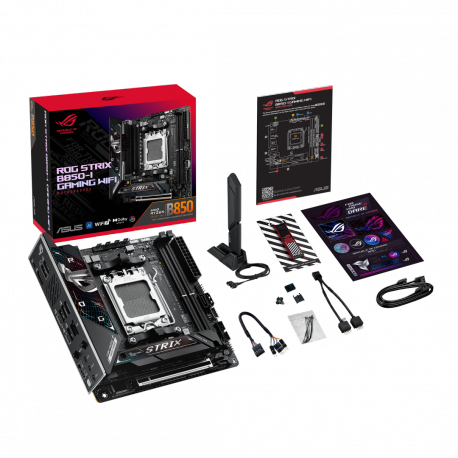 ASUS ROG STRIX B850-I GAMING WIFI - Motherboard - mini ITX - Socket AM5 - AMD B850 Chipset - USB-C 3.2 Gen 2x2, USB-C 3.2 Gen2, USB 3.2 Gen 2, USB 3.2 Gen 1 - 2.5 Gigabit LAN, Wi-Fi 7, Bluetooth - onboard graphics (CPU required) - HD Audio (8-channel) - 18