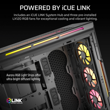 CORSAIR iCUE LINK 5000T LX RGB - Mid tower gaming - extended ATX - windowed side panel (tempered glass) - no power supply (ATX) - black - USB/Audio - 3