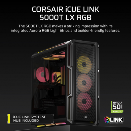 CORSAIR iCUE LINK 5000T LX RGB - Mid tower gaming - extended ATX - windowed side panel (tempered glass) - no power supply (ATX) - black - USB/Audio - 7