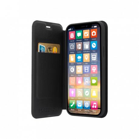 Screenor Clever - Flip cover for mobile phone - MagSafe compatibility - eco-leather, thermoplastic polyurethane (TPU) - black - for Apple iPhone 16 Pro - 1