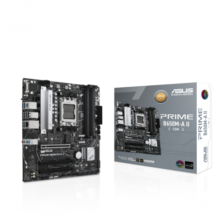 ASUS PRIME B650M-A II-CSM - Motherboard - micro ATX - Socket AM5 - AMD B650 Chipset - USB 3.2 Gen 1, USB-C 3.2 Gen 1, USB 3.2 Gen 2 - 2.5 Gigabit LAN - onboard graphics (CPU required) - HD Audio (8-channel) - ASUS Corporate Stable Model (CSM) - 5