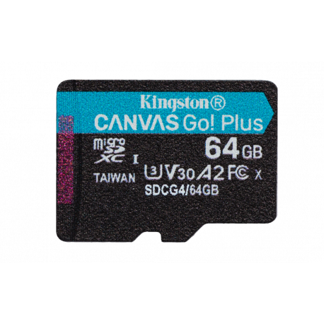 Kingston Canvas Go! Plus - Flash memory card - 64 GB - A2  /  Video Class V30  /  UHS-I U3  /  Class10 - microSDXC UHS-I - 0