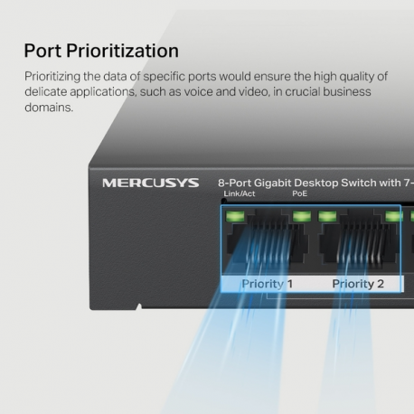 Mercusys MS108GP V1 - Switch - 8 x 10 / 100 / 1000 (7 PoE+) - desktop, wall-mountable - PoE+ (65 W) - 7