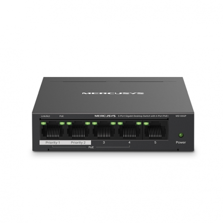 Mercusys MS105GP V1 - Switch - 5 x 10 / 100 / 1000 (4 PoE+) - desktop, wall-mountable - PoE+ (65 W) - 0