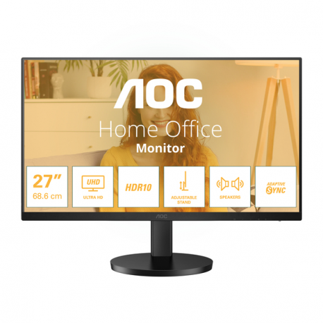AOC U27B3AF - LED monitor - 27" - 3840 x 2160 4K UHD (2160p) @ 60 Hz - IPS - 350 cd / m² - 1000:1 - HDR10 - 4 ms - 2xHDMI, DisplayPort - speakers - black - 0