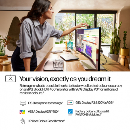 HP 734pm - Series 7 Pro - LED monitor - curved - 34" - 3440 x 1440 WQHD @ 120 Hz - IPS Black - 400 cd/m² - 2000:1 - DisplayHDR 400 - 5 ms - Thunderbolt 4, HDMI, DisplayPort, USB-C - speakers - black, silver - 9