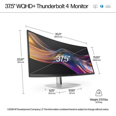 HP 738pu - Series 7 Pro - LED monitor - curved - 38" (37.52" viewable) - 3840 x 1600 WQHD+ @ 60 Hz - IPS Black - 400 cd/m² - 2000:1 - DisplayHDR 400 - 5 ms - Thunderbolt 4, HDMI, DisplayPort, USB-C - speakers - black, silver - 1