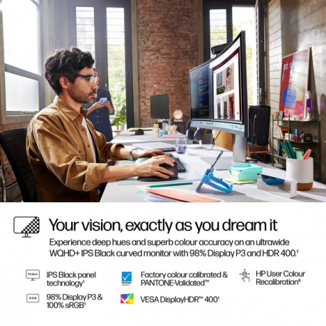 HP 738pu - Series 7 Pro - LED monitor - curved - 38" (37.52" viewable) - 3840 x 1600 WQHD+ @ 60 Hz - IPS Black - 400 cd/m² - 2000:1 - DisplayHDR 400 - 5 ms - Thunderbolt 4, HDMI, DisplayPort, USB-C - speakers - black, silver - 2
