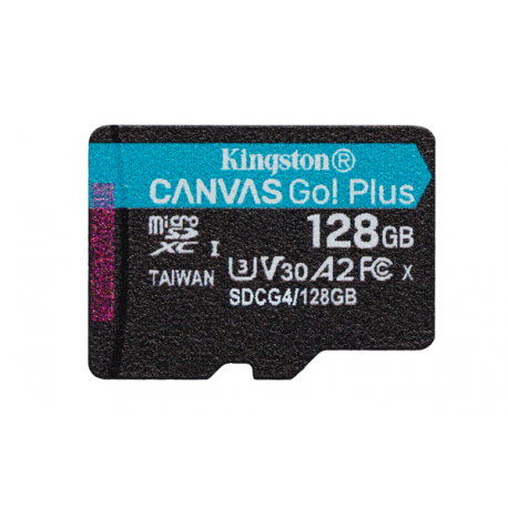 Kingston Canvas Go! Plus - Flash memory card (microSDXC to SD adapter included) - 128 GB - A2  /  Video Class V30  /  UHS-I U3  /  Class10 - microSDXC UHS-I - 6