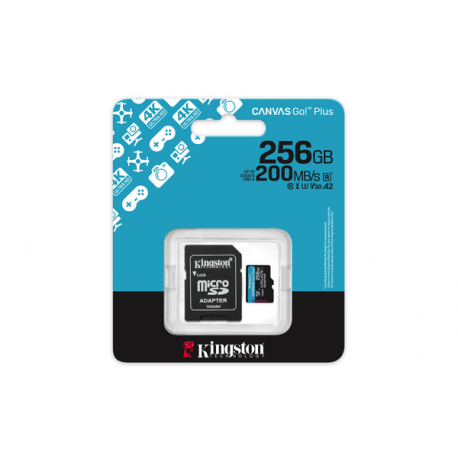 Kingston Canvas Go! Plus - Flash memory card (microSDXC to SD adapter included) - 256 GB - A2  /  Video Class V30  /  UHS-I U3  /  Class10 - microSDXC UHS-I - 5