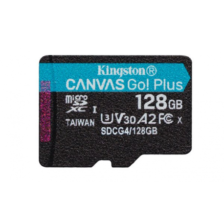 Kingston Canvas Go! Plus - Flash memory card - 128 GB - A2  /  Video Class V30  /  UHS-I U3  /  Class10 - microSDXC UHS-I - 0