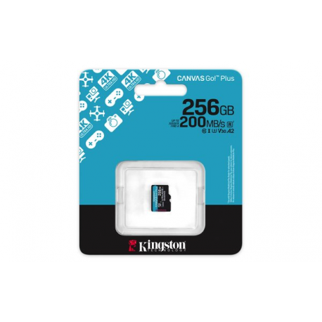 Kingston Canvas Go! Plus - Flash memory card - 256 GB - A2  /  Video Class V30  /  UHS-I U3  /  Class10 - microSDXC UHS-I - 4