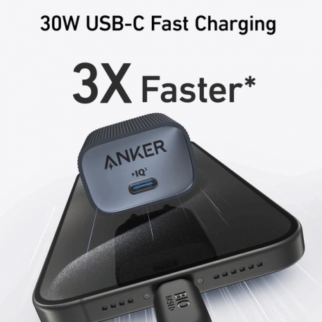 Anker Nano - Power adapter - 30 Watt - 3 A - IQ 3.0 (24 pin USB-C) - stone black - 3