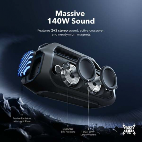 Soundcore Boom 2 Plus - Speaker - for portable use - wireless - Bluetooth - App-controlled - 100 Watt - 2-way - phantom black - 2
