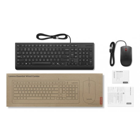 Lenovo Essential Wired Combo - Keyboard and mouse set - USB - QWERTY - Nordic - black - 2