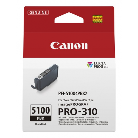 Canon PFI-5100 PBK - 14.4 ml - photo black - original - hanging box - ink tank - for imagePROGRAF PRO-310 - 0