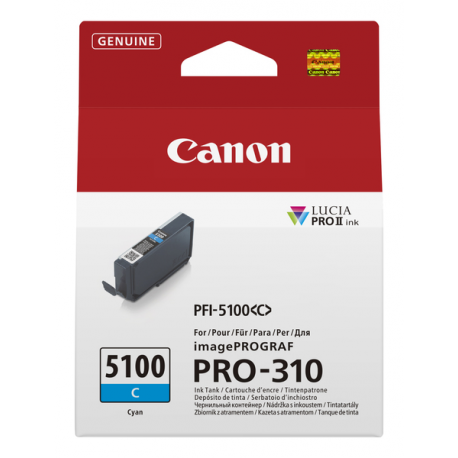 Canon PFI-5100 C - 14.4 ml - cyan - original - hanging box - ink tank - for imagePROGRAF PRO-310 - 0