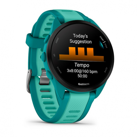 Garmin Forerunner 165 Music - Turquoise - sport watch with band - silicone - aqua - wrist size: 126-203 mm - display 1.2" - 4 GB - Bluetooth, ANT+ - 39 g - 5