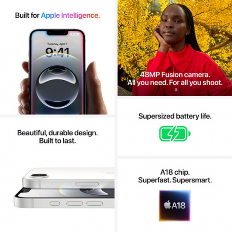 Apple iPhone 16e - 5G smartphone - dual-SIM  /  Internal Memory 128 GB - OLED display - 6.1" - 2532 x 1170 pixels - rear camera 48 MP - front camera 12 MP - white - 6