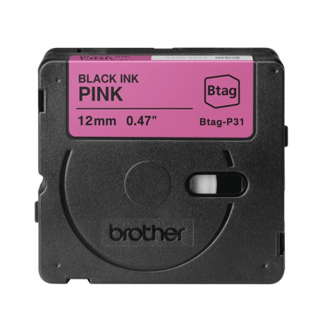 Brother BTAG-P31 - Black on pink - Roll (1.2 cm x 4 m) 1 cassette(s) hanging box - label tape - for P-Touch PT-N10, PT-N20, PT-N25BT - 3