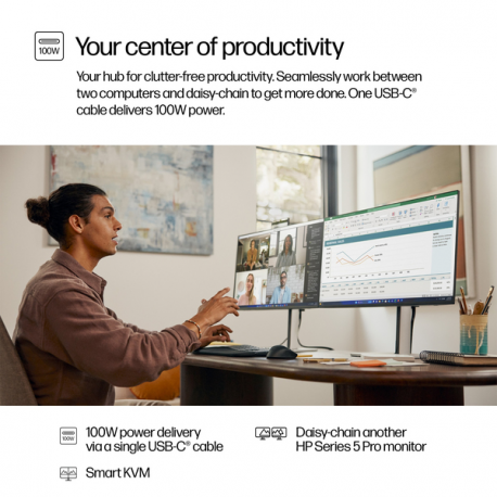 HP 527pm - Series 5 Pro - LED monitor - 27" - 2560 x 1440 QHD @ 100 Hz - IPS - 350 cd/m² - 1500:1 - 5 ms - HDMI, DisplayPort, USB-C - speakers - jet black, natural silver (stand), jet black (stand) - Smart Buy - 10